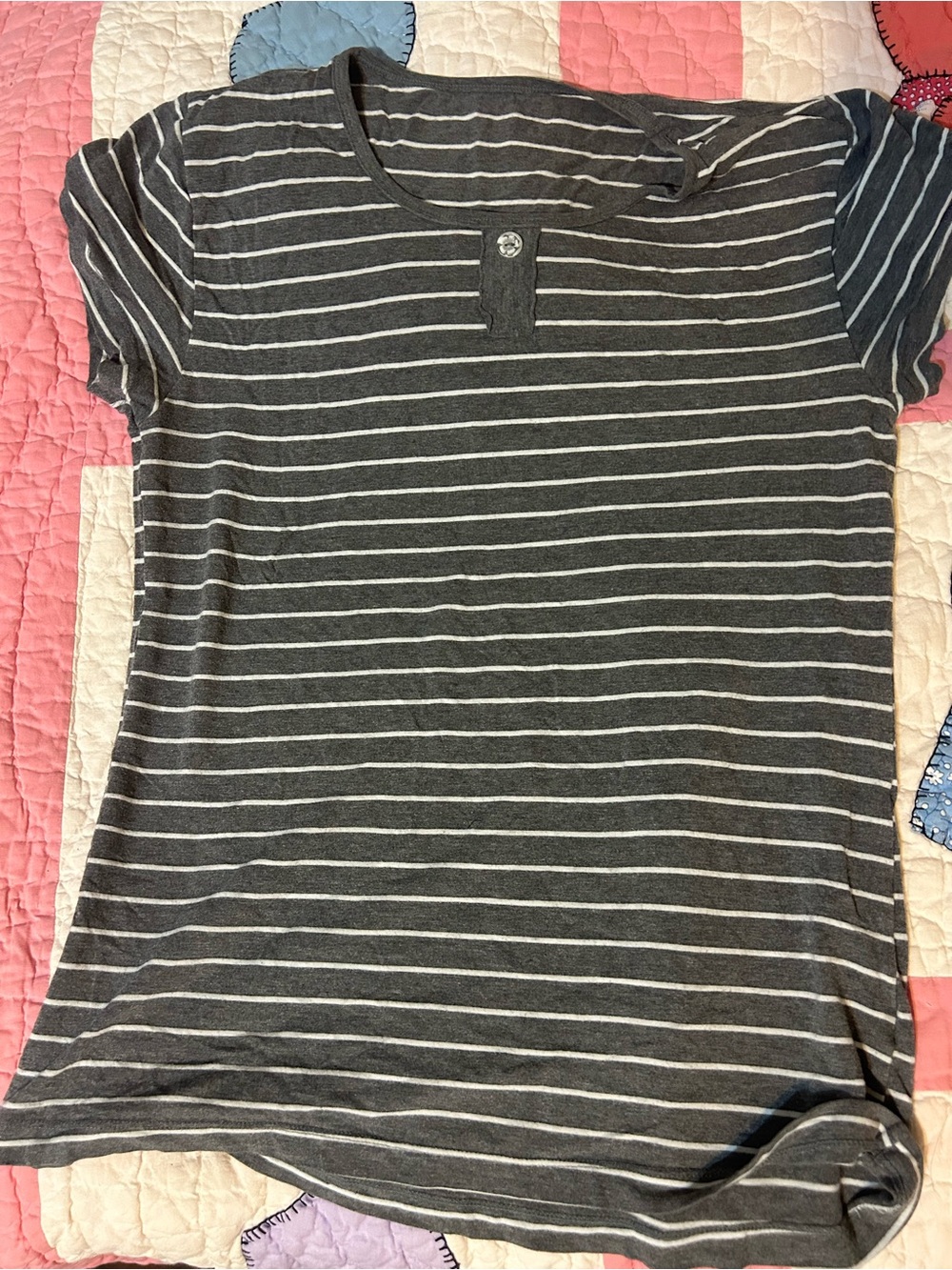 Striped Gray and White Short Sleeve Tee